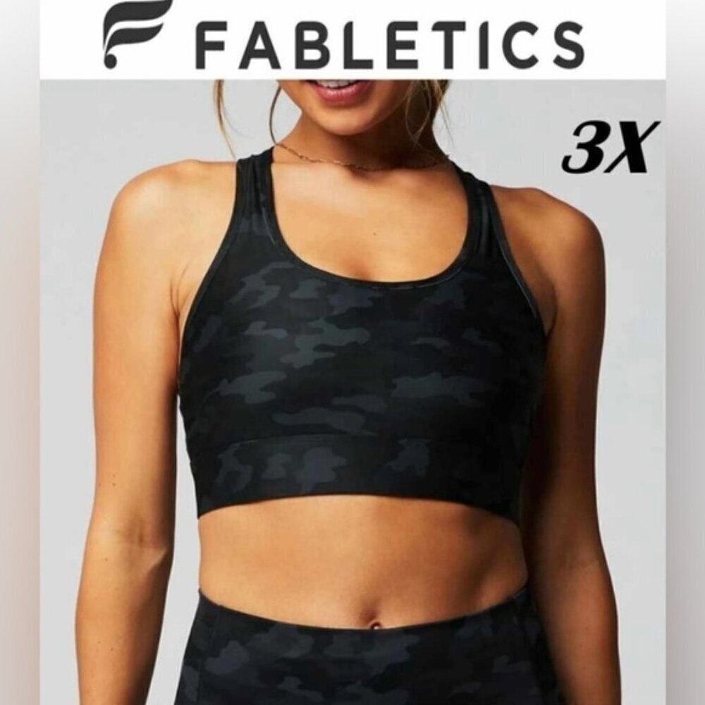 Fabletics - On-The-Go Medium Impact Sports Bra - Tonal Camo. Size: 3X. (1438)